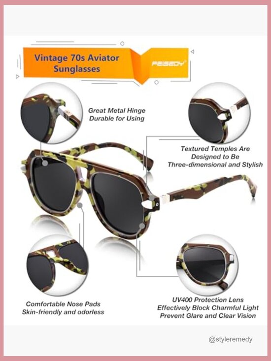 Plastic Aviator Sunglasses Retro 70s Style UV400 Protection main image 4